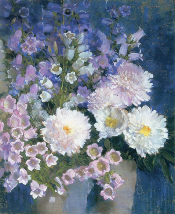Hollyhocks and Dahlias (573x700, 505Kb)