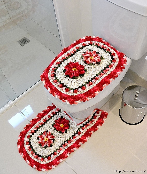 Рождественский вязаный комплект ковриков для ванной комнаты (2) (569x674, 333Kb)