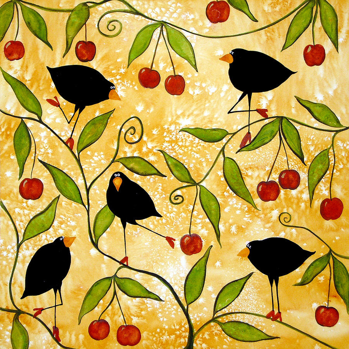 1-crow-bird-blackbird-raven-wildlife-animal-cherry-tree-italian-whimsical-folk-debi-hubbs-children-art-debi-hubbs (700x700, 848Kb)