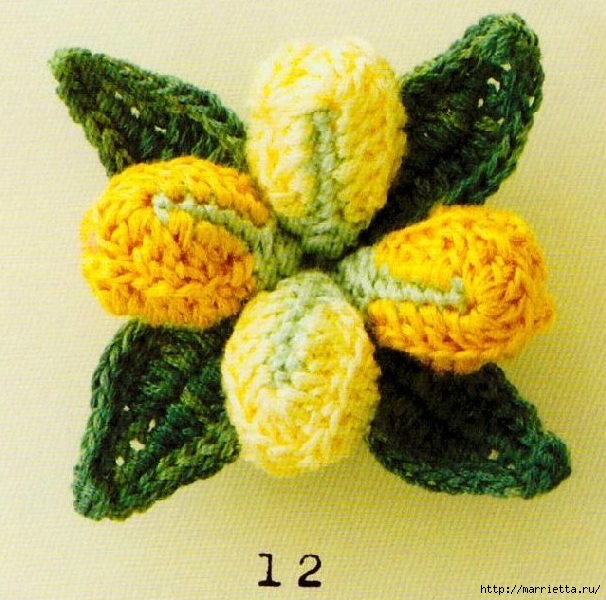 Цветы крючком для создания украшений. Схемы вязания (8) (606x600, 254Kb)