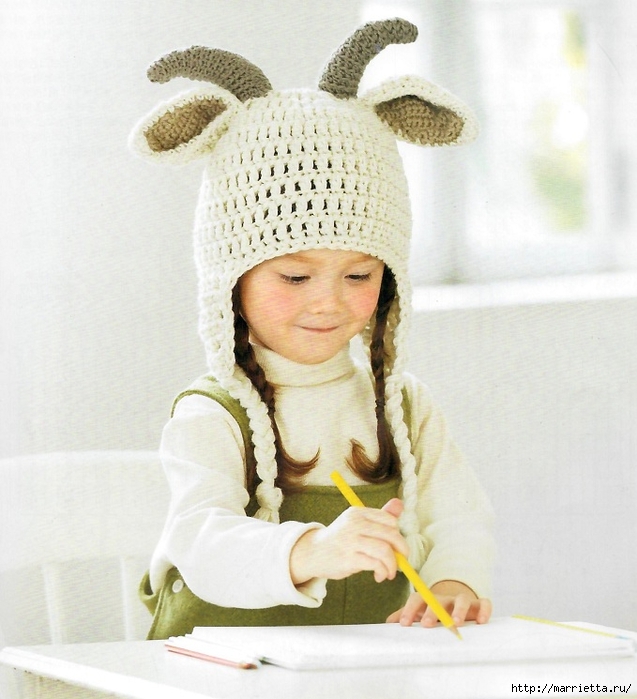 Детские шапочки с рожками и ушками. Вязание крючком (6) (637x700, 268Kb)