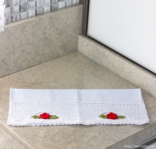 Ажурная обвязка с розами - крючком для декора полотенца (1) (614x586, 263Kb)