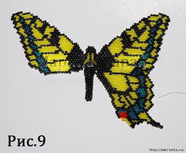 Бисер. Бабочка махаон или мозаичное плетение (16) (638x526, 216Kb)