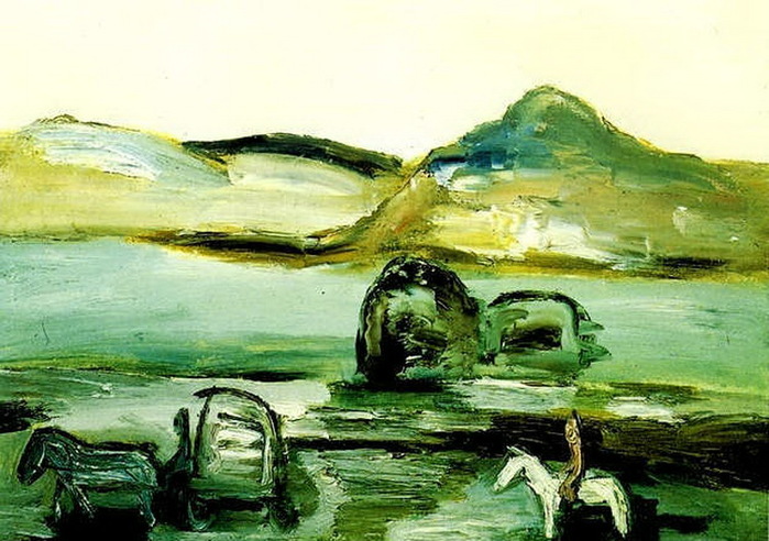 1932 Пейзаж с повозкой. Х, м. 56 х 77,5 см. Музей Древина, Мск (700x492, 129Kb)