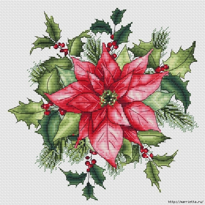 Пуансеттия - схемы вышивки рождественской звезды (6) (700x700, 530Kb)