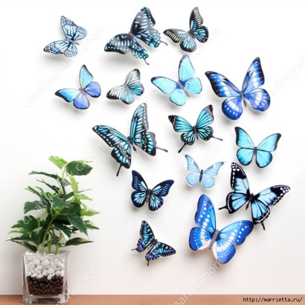 Бабочки 3D - настенные наклейки. Шаблоны (619x619, 198Kb)
