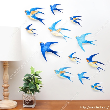 Птицы - 3D наклейки на стену. Цветные шаблоны (1) (462x462, 117Kb)