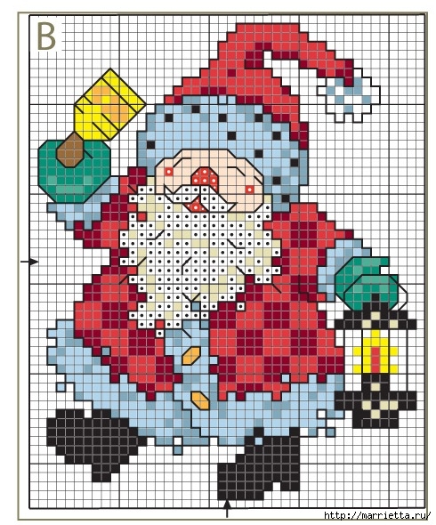 Санта Клаус на подушке. Схемы вышивки крестом (2) (490x590, 265Kb)