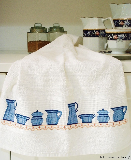 Голубая посуда на полотенце. Схемы вышивки (2) (533x652, 224Kb)