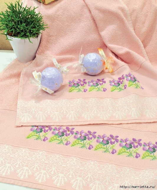 Сиреневые цветы на полотенце. Схема вышивки (2) (532x645, 261Kb)