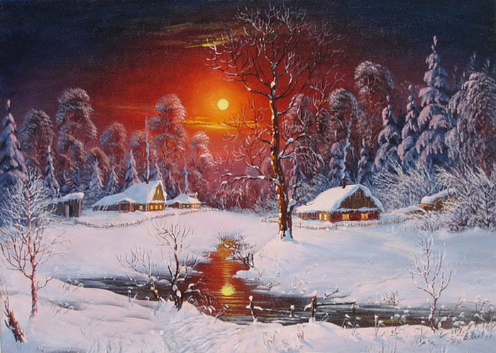 Виктор Янов зимний пейзаж 10 (700x498, 440Kb)