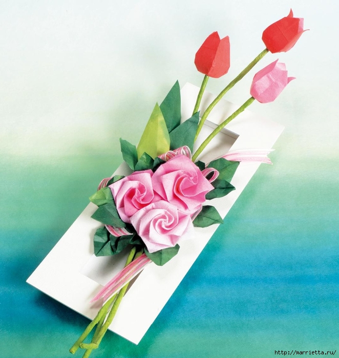 Розы и тюльпаны в технике оригами из бумаги (50) (662x700, 268Kb)
