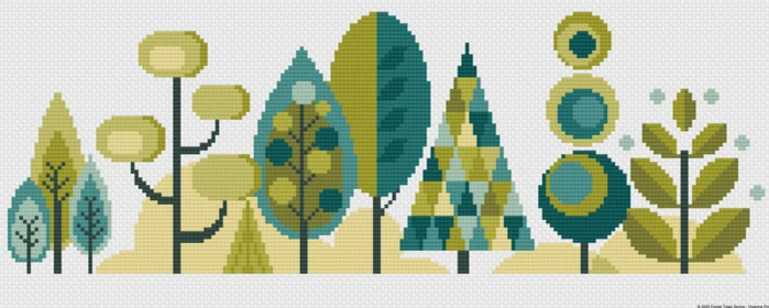 Cross Stitch Scandinavian Forest Trees  Colourful Seasons _ Etsy (700x280, 310Kb)