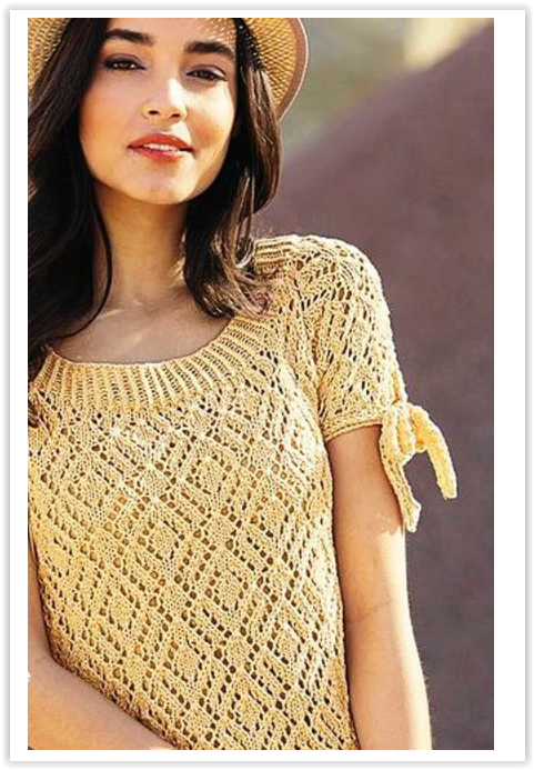 Схемы вязания спицами бесплатно: коричневая блузка в стиле Кармен