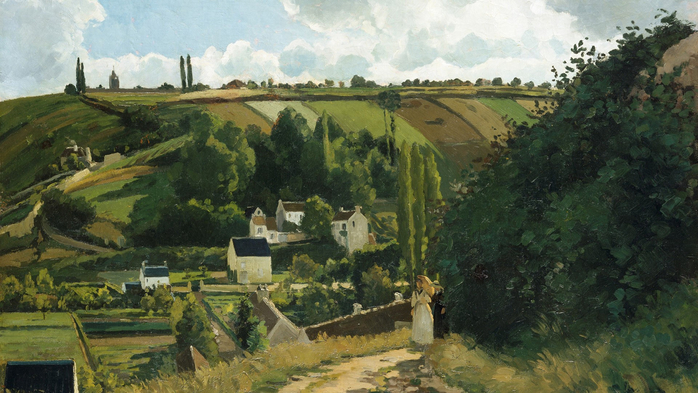 Jalais Hill, Pontoise, France, painting by Camille Pissarro, 1867 (700x393, 357Kb)