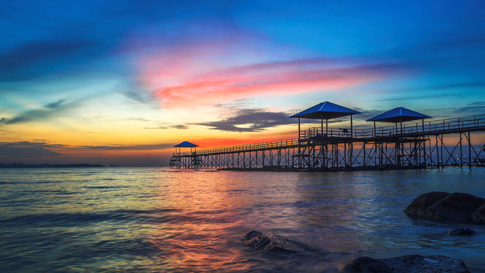 Sunset over jetty, Nongsa Beach, Montigo Resorts, Batam, Riau Islands, Indonesia (700x393, 347Kb)