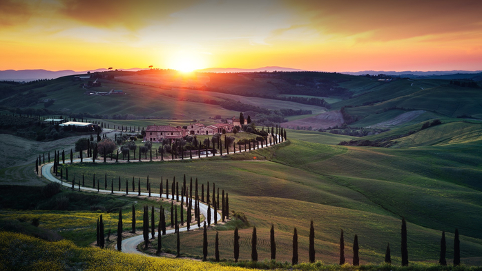 Tuscany landscape with winding country road at sunset, Val D'orcia, Italy (700x393, 311Kb)