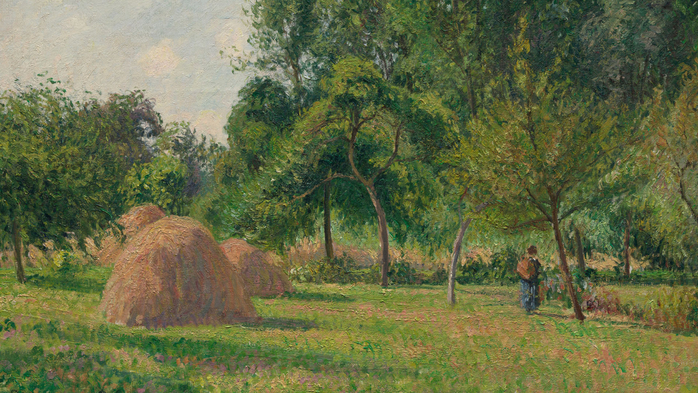 Haystacks, Morning, Éragny, painting by Camille Pissarro, 1899 (700x393, 479Kb)