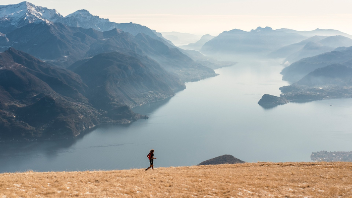 Hiking runner on mountain trail, Swiss Alps, Switzerland (700x393, 231Kb)
