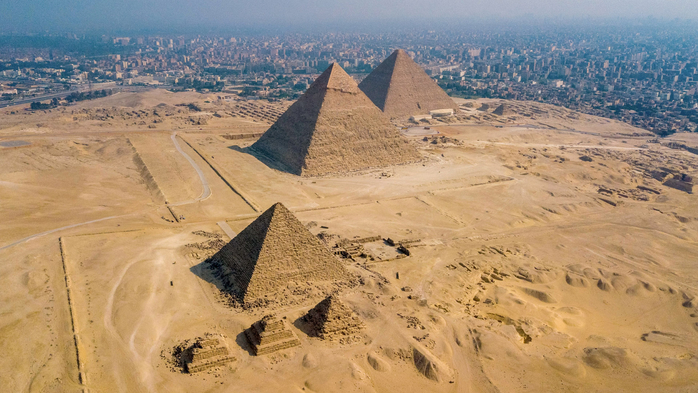 Historical Giza pyramids shot by drone, Cairo, Egypt (700x393, 369Kb)