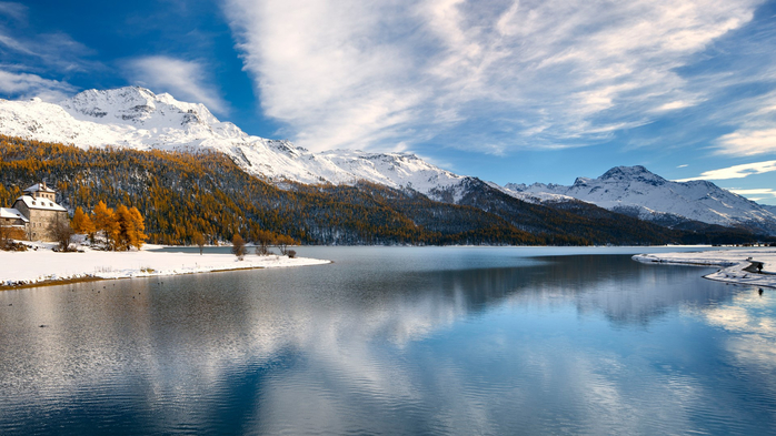 Lake Silvaplana, Alps, Engadin, Grisons, Grigioni, Graubunden, Switzerland (700x393, 346Kb)