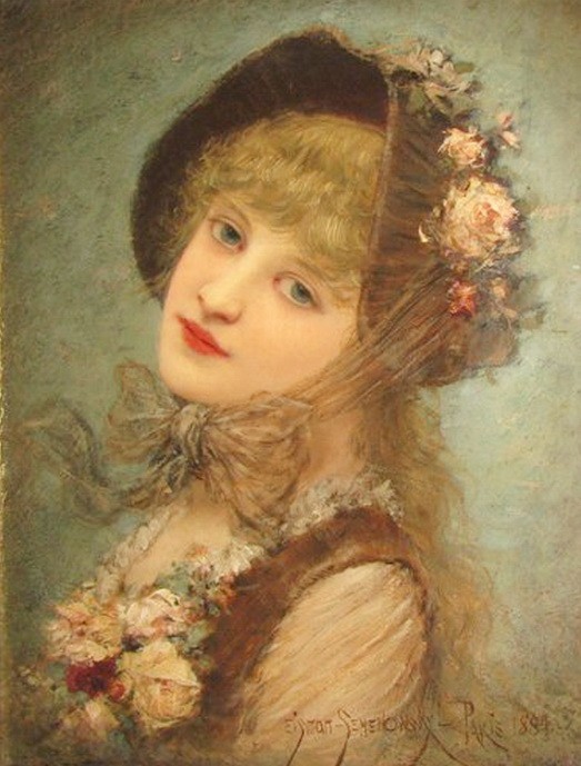 Eisman-Semenowsky - Beautiful girl in rose hat.