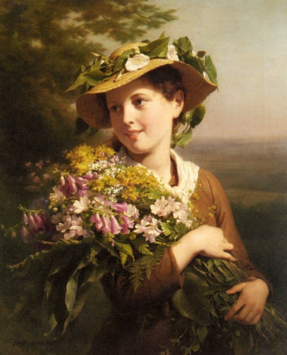 Zuber Buhler Fritz - A young beauty holding a bouquet of flowers
