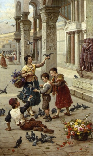 Feeding the Pigeons at Piazza St. Marco, Venice.