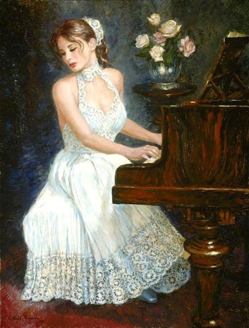 Piano Girl in Blue