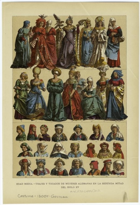 Edad media - trajes y tocados de mujeres alemanas en la segunda mitad del siglo XV..jpg