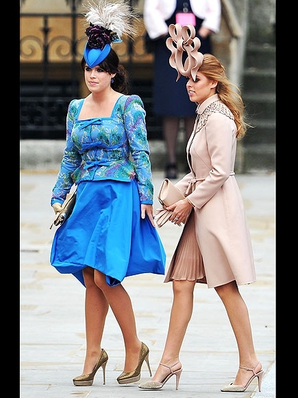 LONDON, ENGLAND - APRIL 29:  Princess Eugenie of York (L) and Princess Beatrice of York arrive to attend the Royal Wedding of Prince William to Catherine Middleton at Westminster Abbey on April 29, 2011 in London, England. The marriage of the second in li