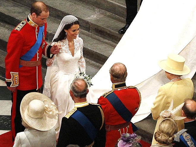 s Prince Charles, second from left in front, and Camilla, Duchess of Cornwall, front left, look on,  during their wedding at Westminster Abbey in London, Friday, April 29, 2011. (AP Photo/Kirsty Wigglesworth, Pool) 10618658