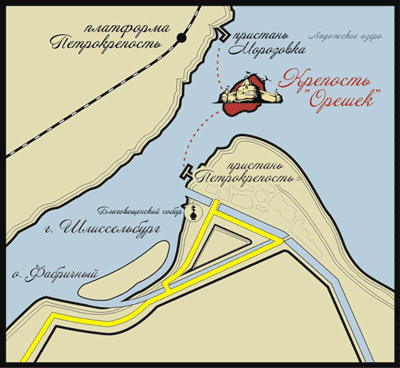Шлиссельбург на карте ленинградской