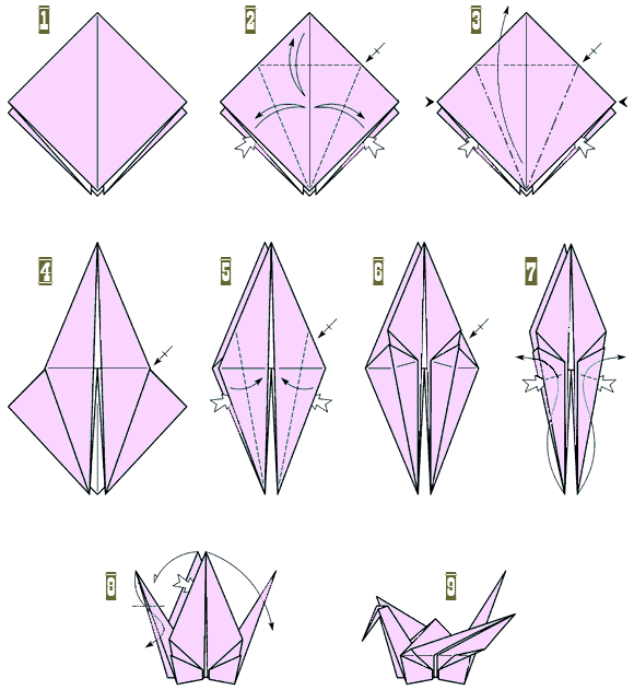 Как сделать журавлика поэтапно. Оригами из бумаги для детей Журавлик. Схема сборки журавлика из бумаги. Оригами из бумаги для начинающих журавль. Оригами для начинающих Журавлик.