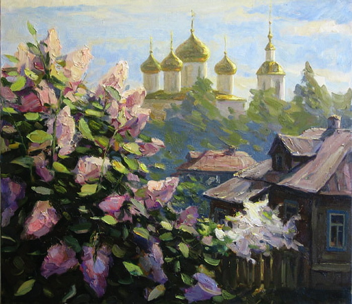 Картина сирень в деревне