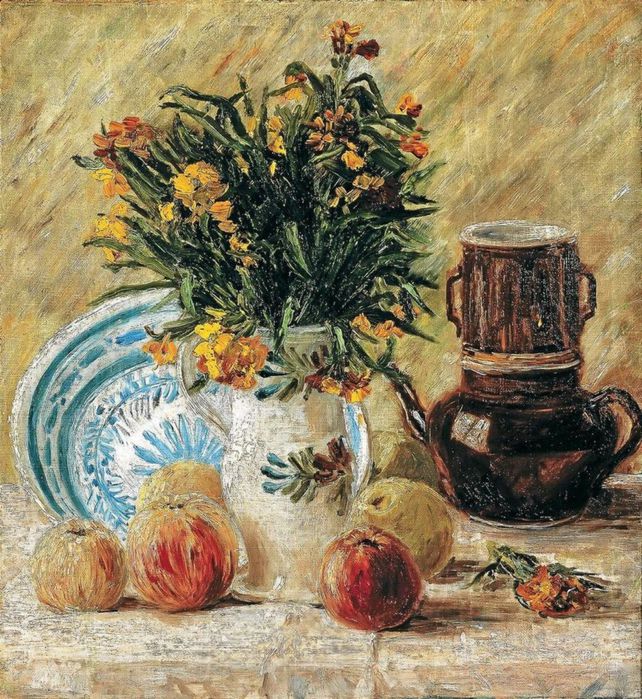 Vase with Flowers, Coffeepot and Fruit, 1887 (642x700, 146Kb)