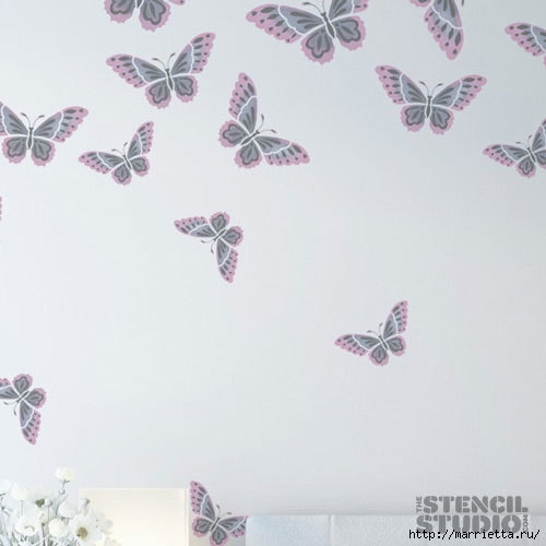 Порхающие бабочки в интерьере. Трафареты для стен и потолка (18) (500x500, 70Kb)