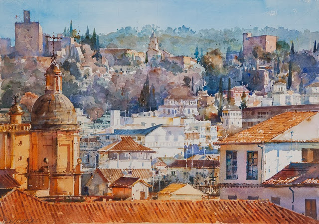 Geoffrey Wynne Watercolour Grenade Roofs Tejados de Granada Acuarela (640x450, 354Kb)