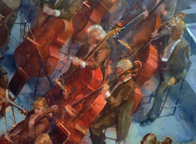 Geoffrey Wynne watercolour concert at the Royal Albert Hall london proms Schubert orchestra cellos orquesta acuarela (640x470, 333Kb)