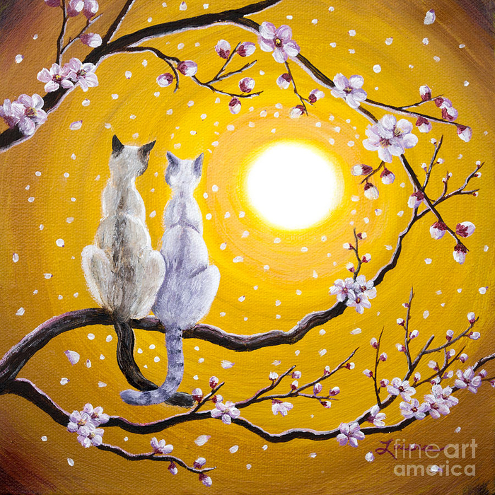 siamese-cats-nestled-in-golden-sakura-laura-iverson (700x700, 805Kb)