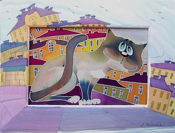 Мурариум. Музей кошек. Зеленоградск | Полотно батик с черными кошками