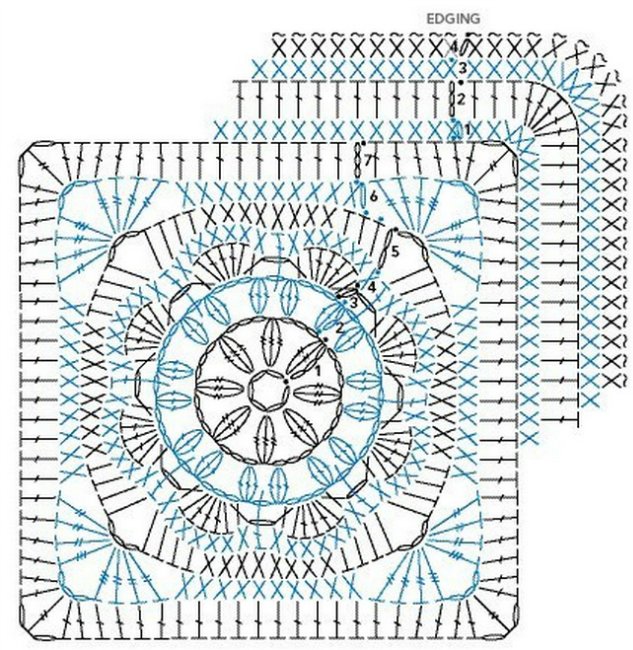 Бабушкин квадрат крючком. Схемы и идеи.