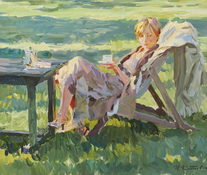 0024-1385238710-yuri-krotov---afternoon-tea-oil-on-canvas-19-x-22.5-inches-x2 (700x592, 495Kb)