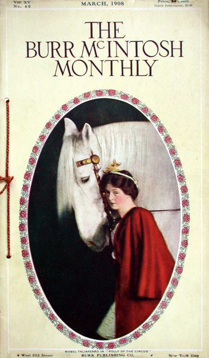 Photograph of actress Mabel Taliaferro and white horse, in Polly of the Circus. (408x700, 61Kb)
