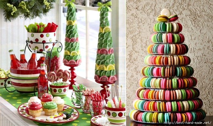 Christmas trees made out of treats - macarons christmas tree, sweets christmas tree  (700x415, 312Kb)