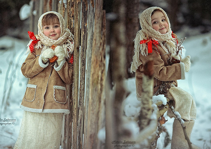 Маленькая девочка в платке зимой