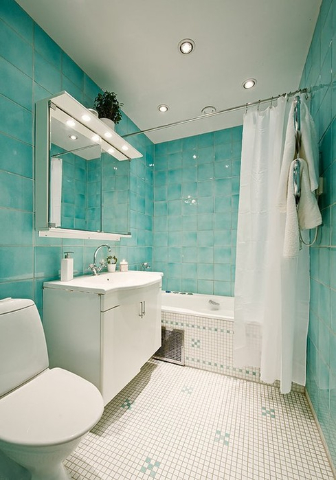 Дизайн ванной комнаты в бирюзовых тонах