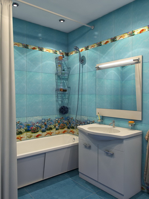 Дизайн ванной комнаты в бирюзовых тонах