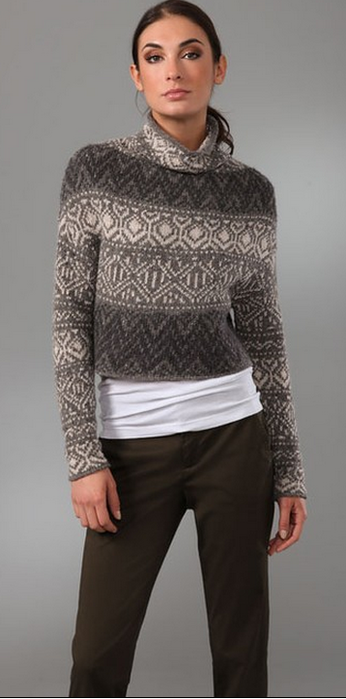 This cropped, Fair Isle wool sweater features a rolled edge at the turtleneck. Long sleeves. (2) (346x700, 281Kb)