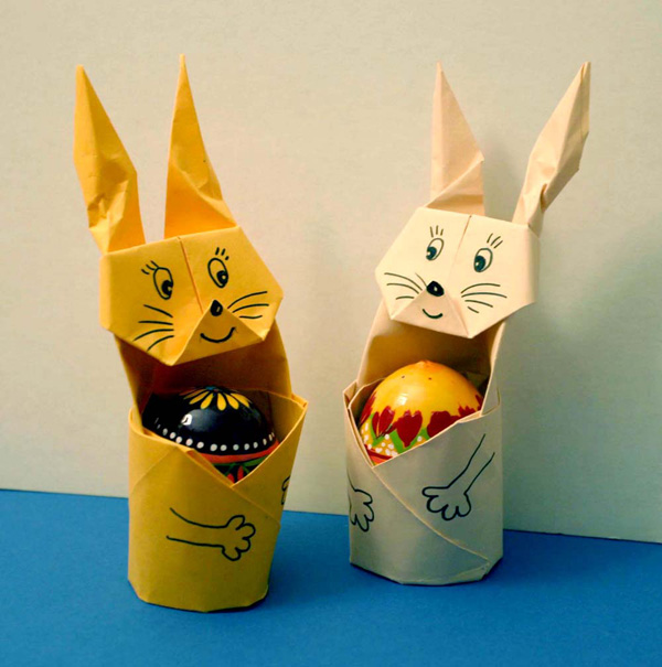 Оригами Коробочка Зайчик и Корзинка по Одной Схеме. Подставка Для Яйца Из Бумаги